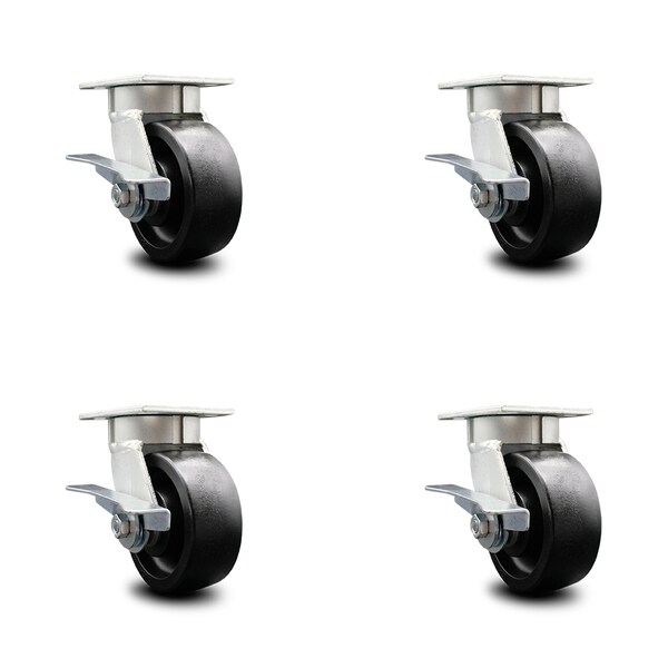 5 Inch Kingpinless Glass Filled Nylon Wheel Swivel Caster Set with Brakes SCC